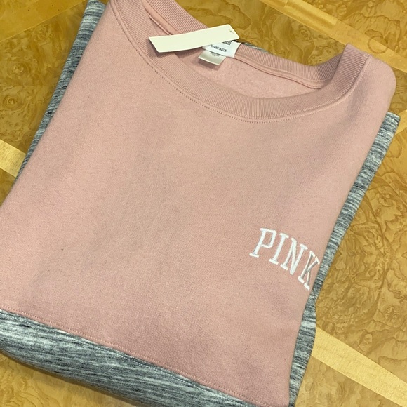 NWT!! PINK Victoria's Secret Pink & Gray Color-Block Sweatshirt Pullover Size XL - Picture 15 of 15